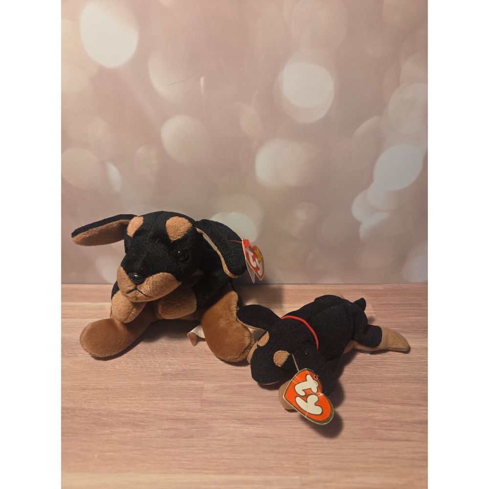 Vintage Ty Beanie Baby Doby Doberman Pinscher Plush Set with Teenie Beanie 1996
